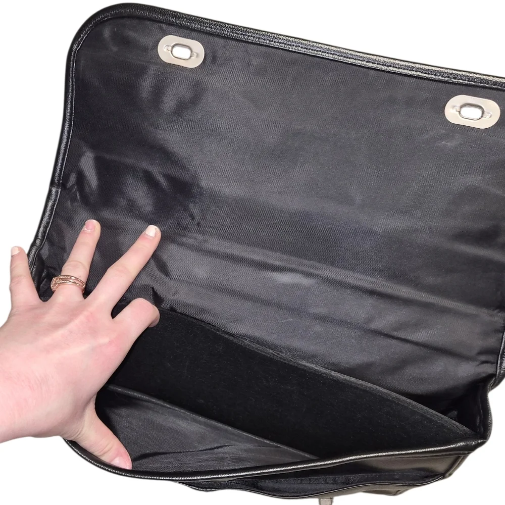 Black Faux Leather Messenger Bag Crossbody Briefcase Style